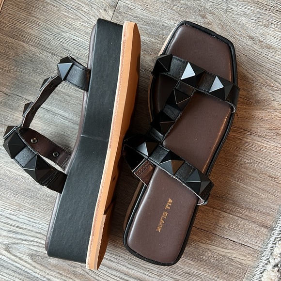 Pyramid Stud Platform T Sandal by All Black - Picture 2 of 2